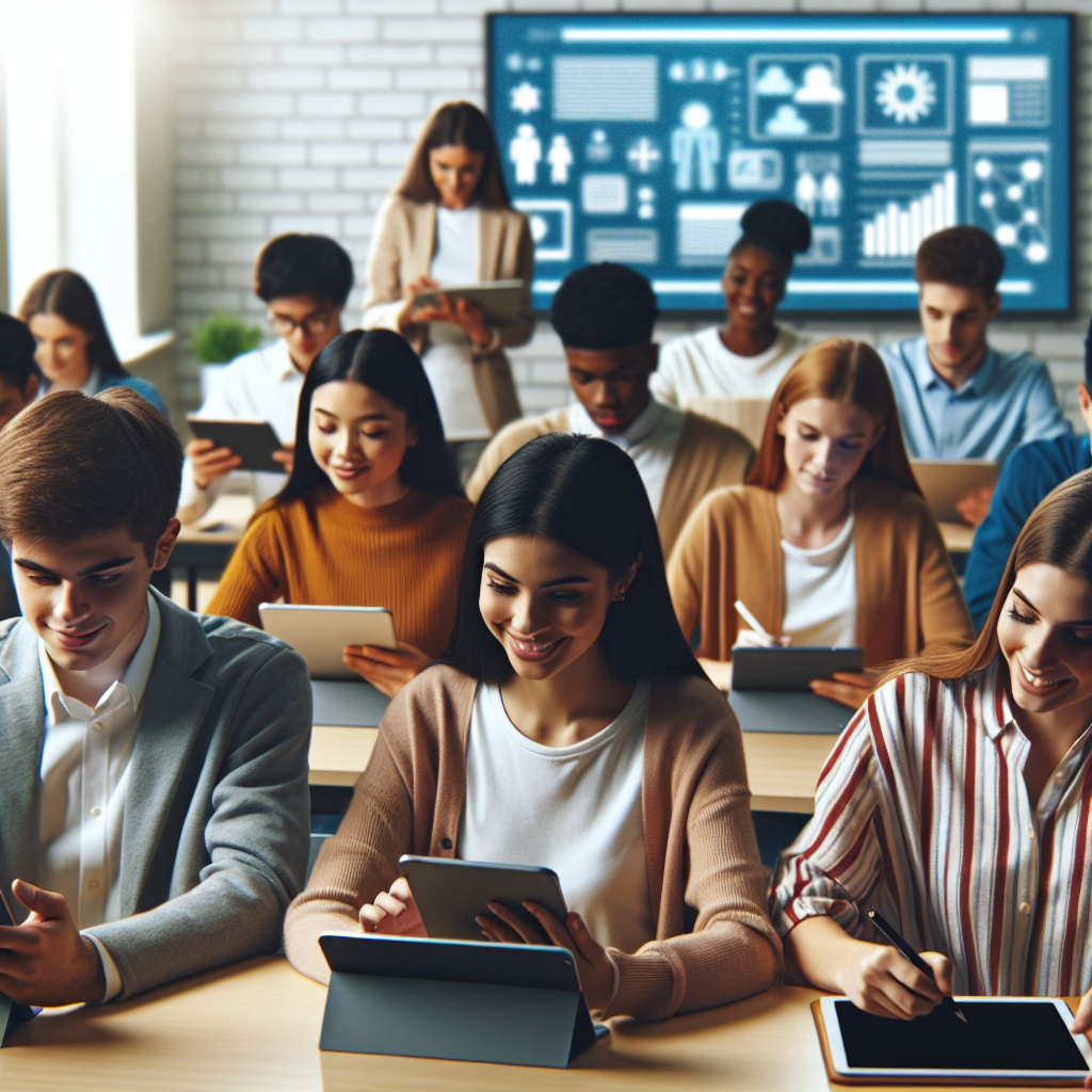 Alunos em sala de aula com tecnologia