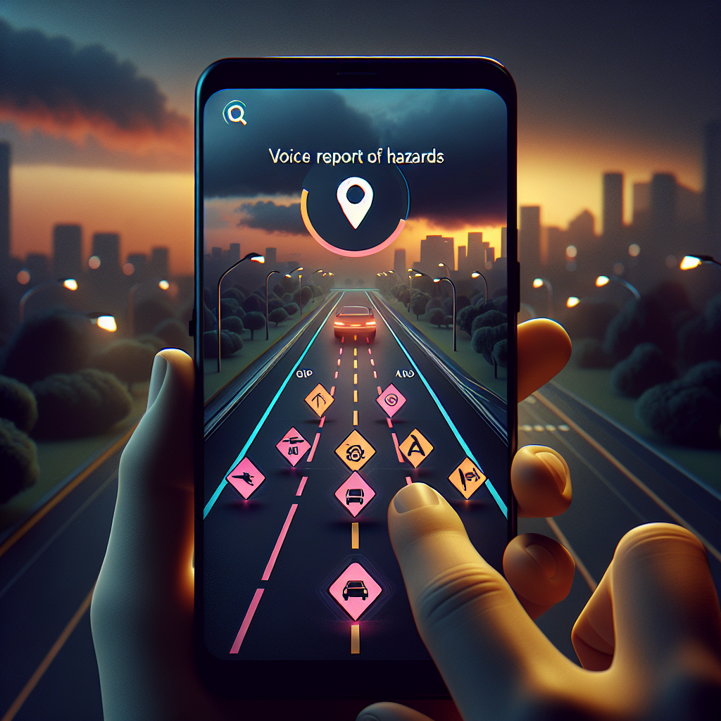 Tela do Waze mostrando o recurso de relato de perigos por voz